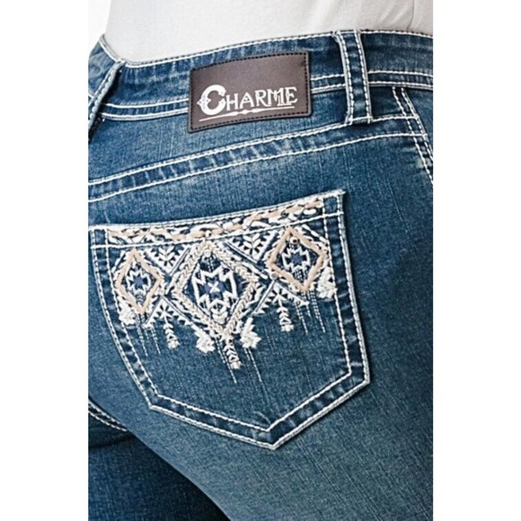 Charme by Grace in LA Jeans Women's Aztec Embroidered Bootcut Stretch Jeans - Picture 1 of 3